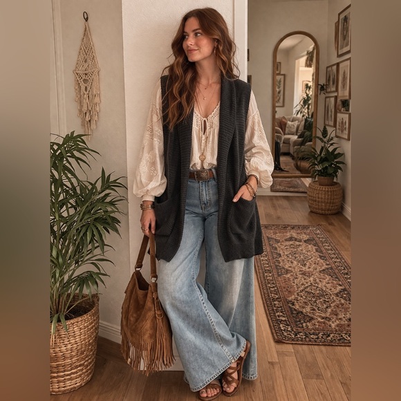 RD Style Sweaters - RD Style Charcoal Gray Knit Sleeveless Cardigan Vest Longline Pockets Boho Layer